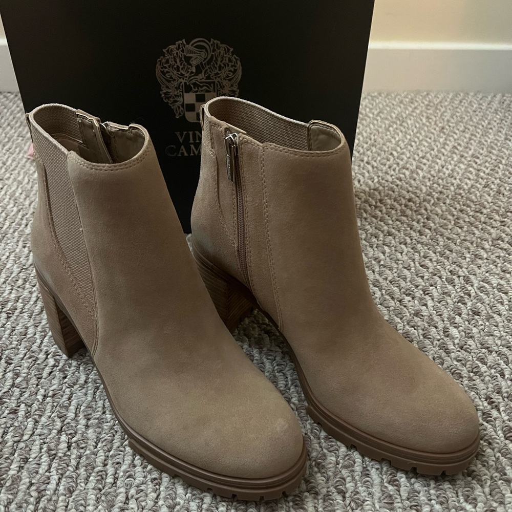 New in the box Vince Camuto tan booties.